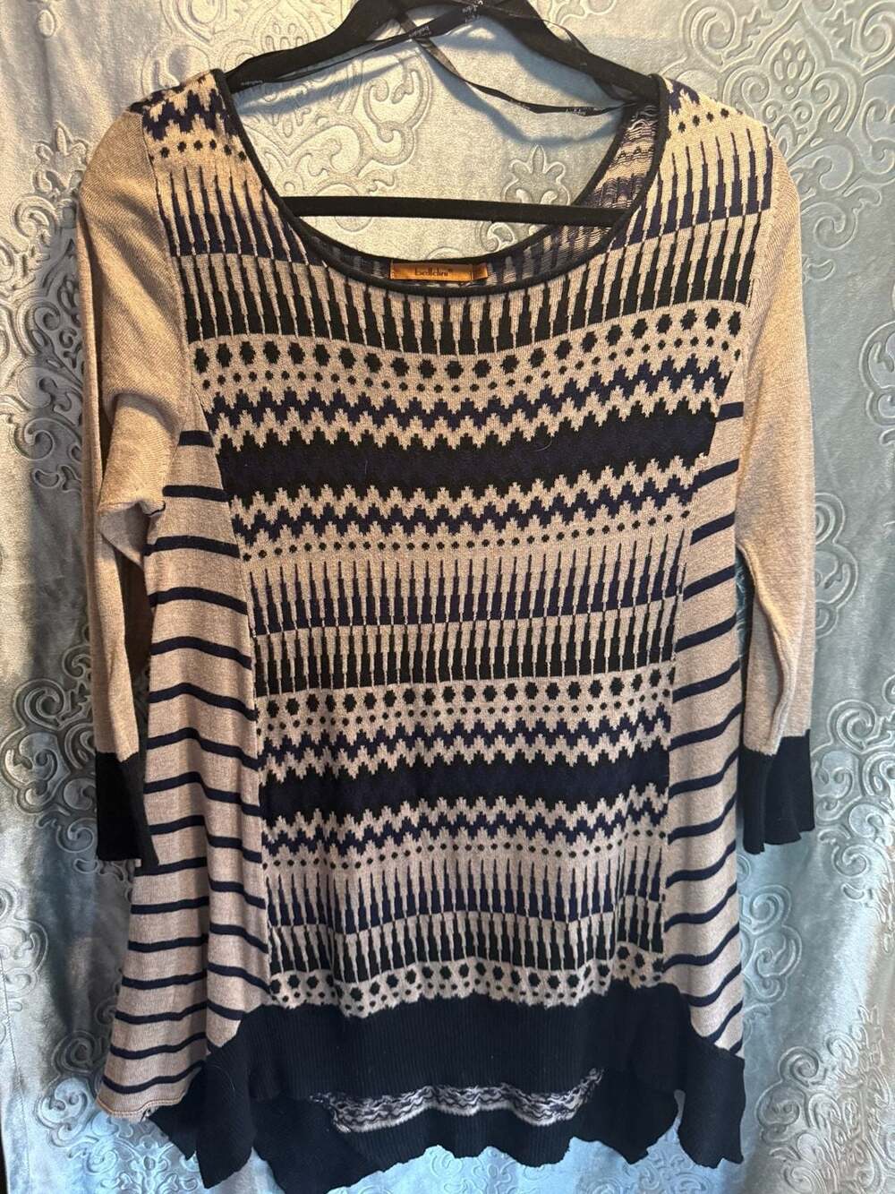 Beldini Geometric Pattern Knit Tunic Sweater Size XL
